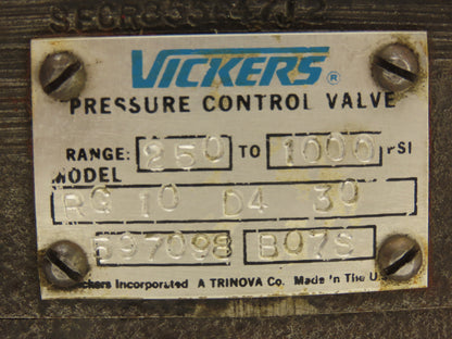 Vickers RG 10 D4 30 Hydraulic Pressure Relief Control Valve 250-1000 PSI