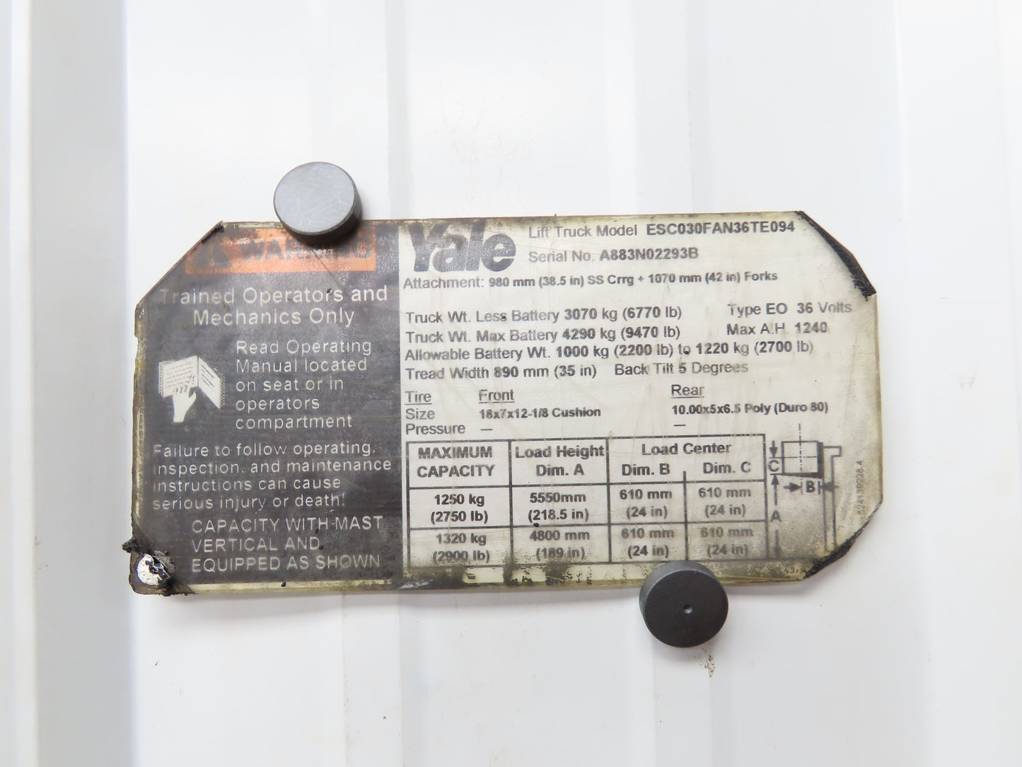 Yale 524204807 Stand-Up Forklift Joystick Hand Controller Off ESC030FAN36TE094