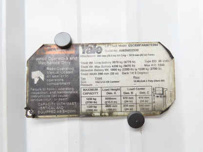 Yale 524204807 Stand-Up Forklift Joystick Hand Controller Off ESC030FAN36TE094