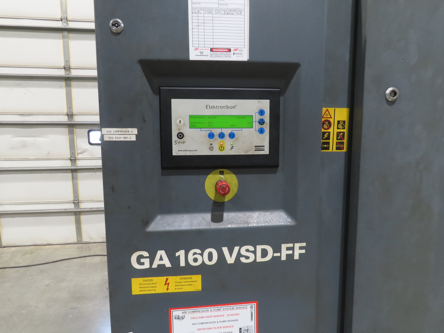 Atlas Copco GA160VSD-FF 215Hp Rotary Screw Air Compressor 1076CFM 460v Air Dryer