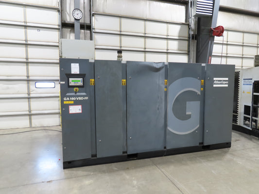 Atlas Copco GA160VSD-FF 215Hp Rotary Screw Air Compressor 1076CFM 460v Air Dryer