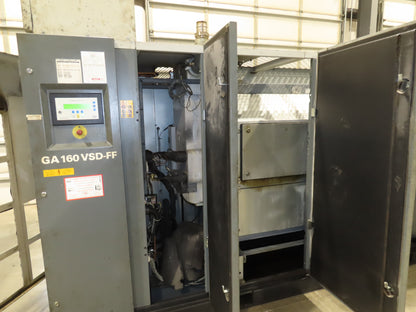 Atlas Copco GA160VSD-FF 215Hp Rotary Screw Air Compressor 1076CFM 460v Air Dryer