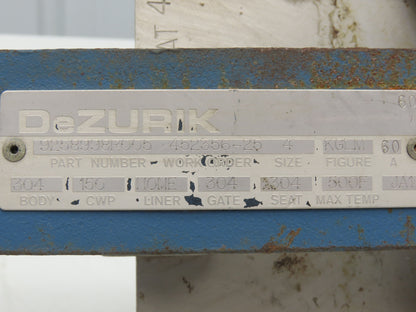 DeZurik KGLM 4" Stainless Lug Knife Gate Valve Rising Stem Metal Seat 304SS