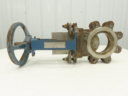 DeZurik KGLM 4" Stainless Lug Knife Gate Valve Rising Stem Metal Seat 304SS