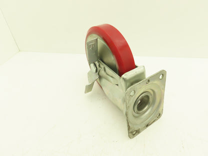 200x42mm 8" Red Polyurethane Swivel Plate Caster Wheel w/Brake J-200S  Lot of 2