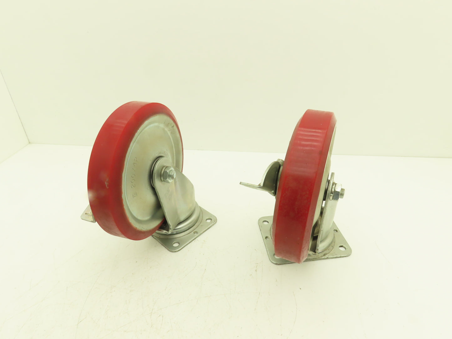 200x42mm 8" Red Polyurethane Swivel Plate Caster Wheel w/Brake J-200S  Lot of 2