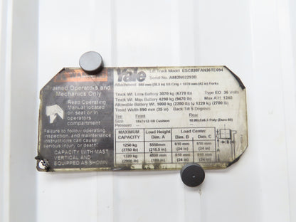 Yale Hood Plastic Cover Removed From ESC030FAN36TE094 Stand On Forklift