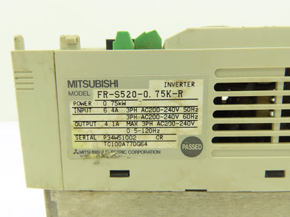 Mitsubishi FR-S520-0.75K-R Freqrol VFD Inverter AC Drive 0.75kW/1Hp 240V 3PH