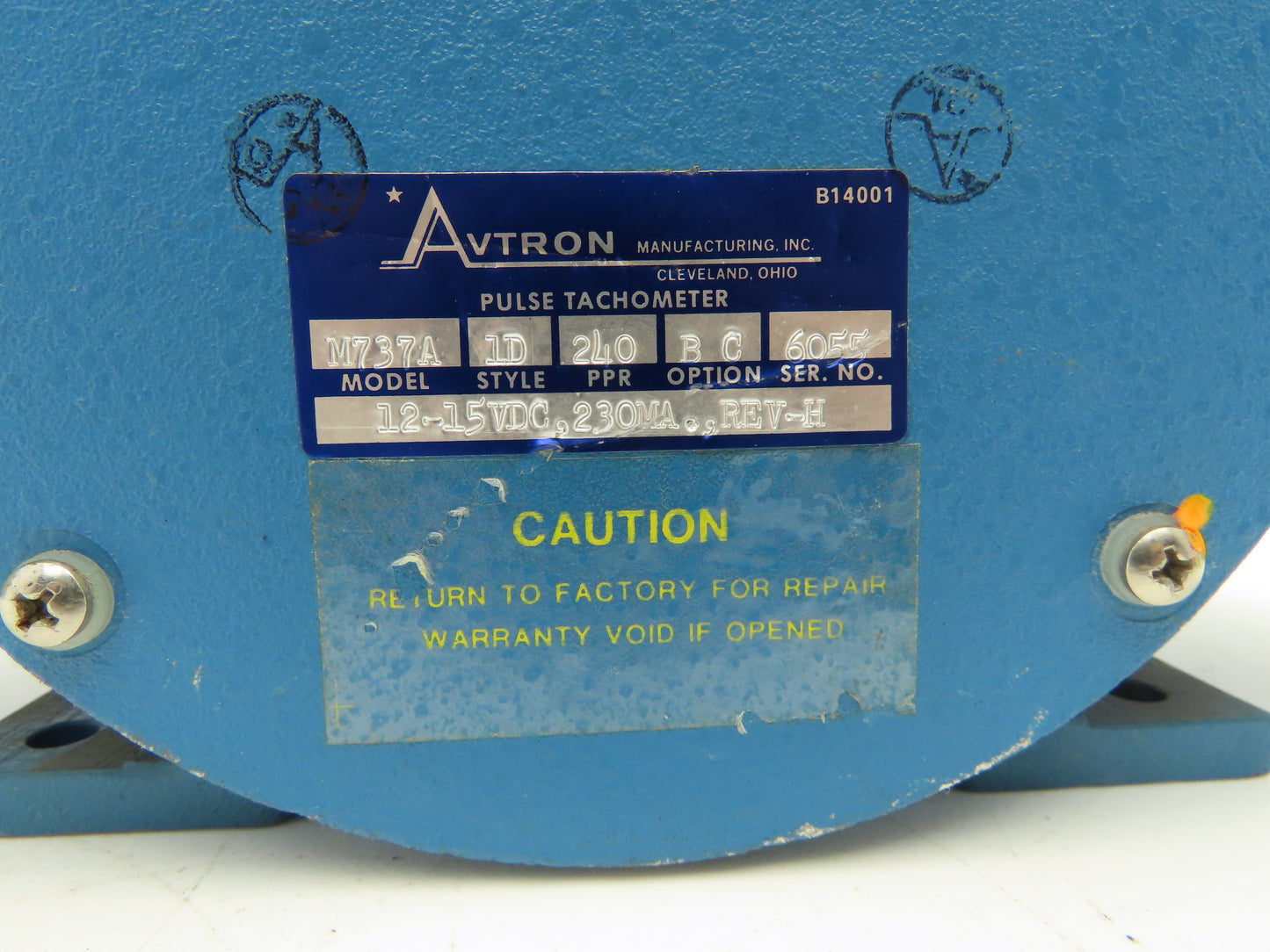 Avtron M737A Pulse Generator Bidirectional Dual Output 240PPR 12-15VDC Rev H