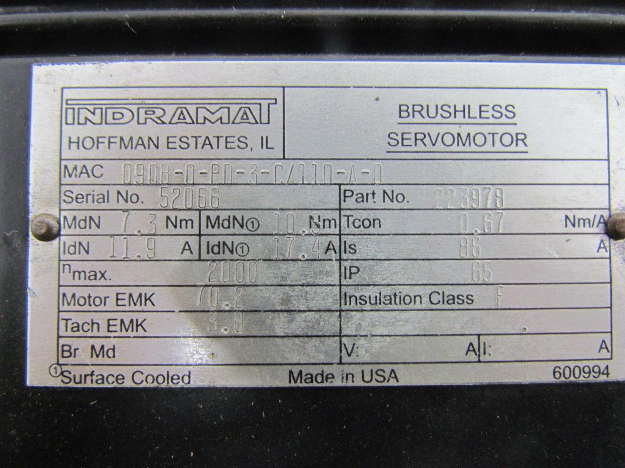 Indramat MAC-090B-0-PD-3-C/110-A-0 223978 Brushless Servo Motor