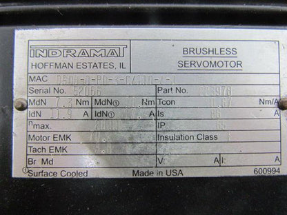 Indramat MAC-090B-0-PD-3-C/110-A-0 223978 Brushless Servo Motor