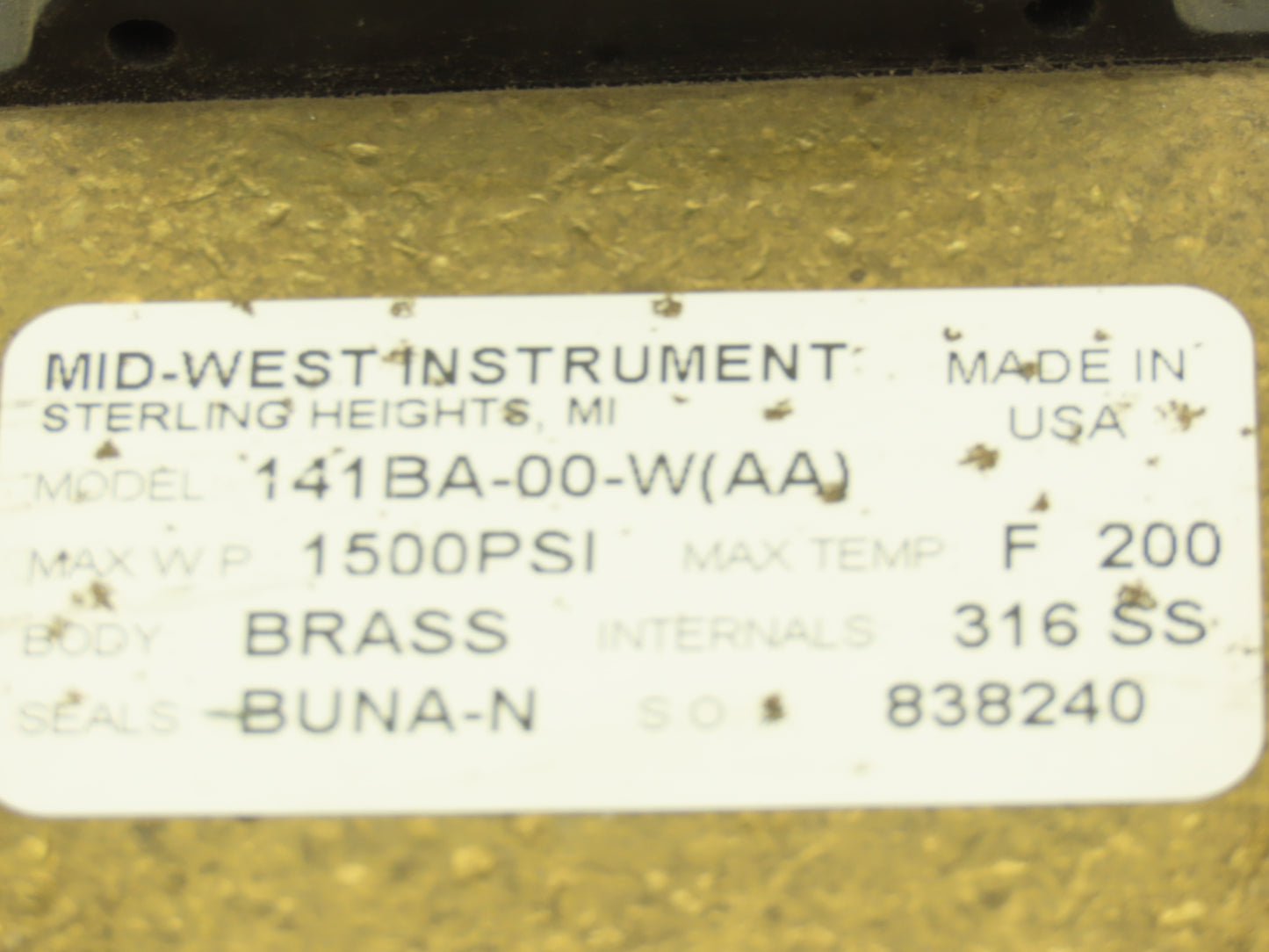 Midwest Instrument 141BA-00-W Diaphragm Type Differential Pressure Gauge Brass