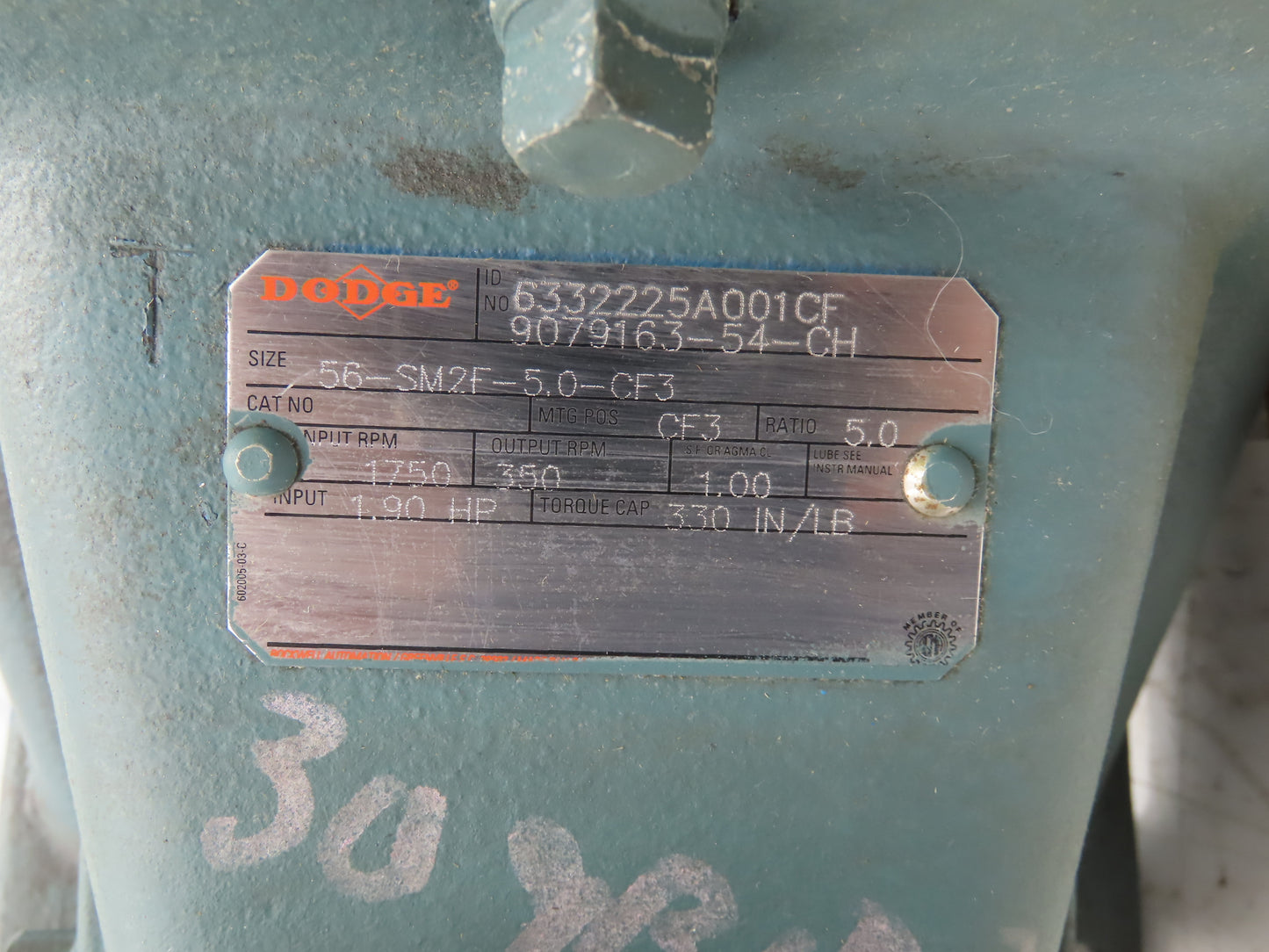 Dodge 56-SM2F-5.0-CF3 Inline Gear Reducer 5:1 Ratio Gearbox 1.9Hp 350rpm 56C