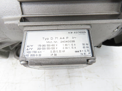 Becker U3.6S D71A4P Rotary Vane Vacuum Pump 4.4CFM 7.2m³/h .3kw 200-520V 3PH