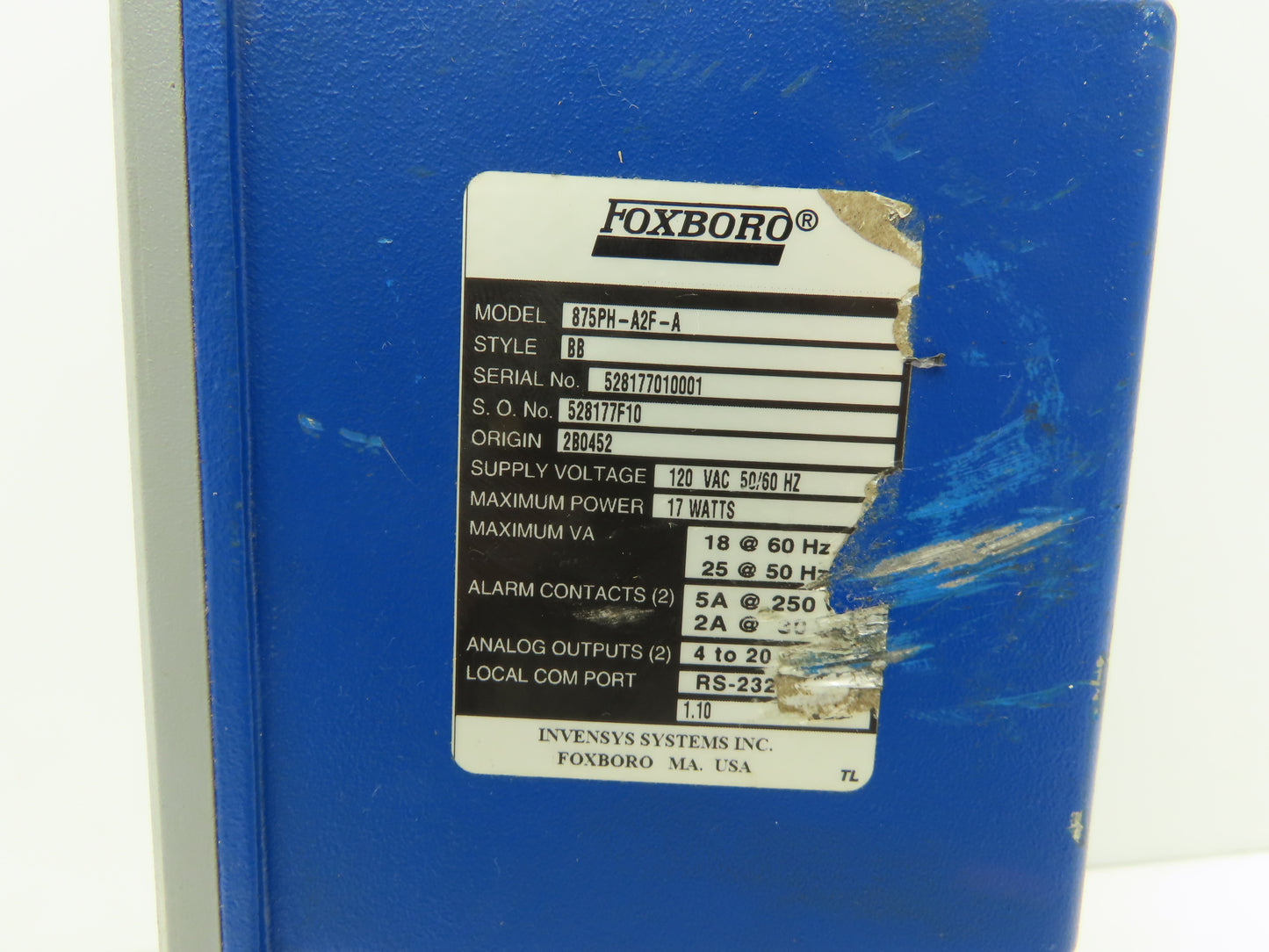 Foxboro 875PH-A2F-A Electrochemical Contacting Conductivity Analyzer 120VAC