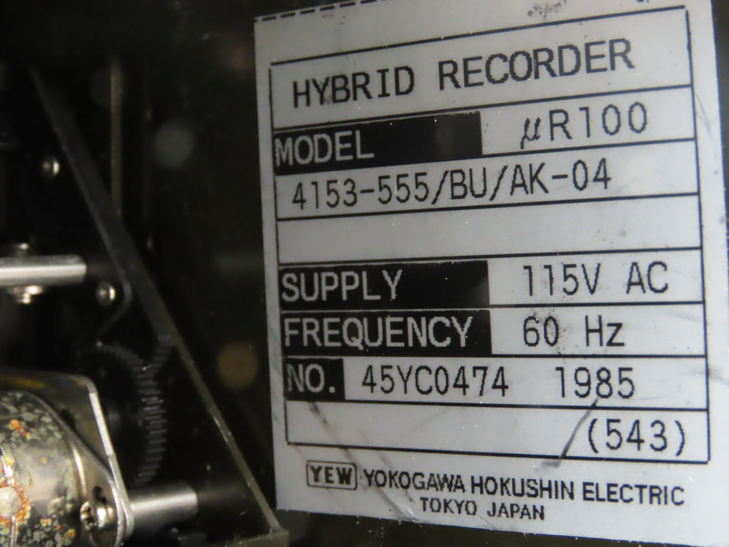 Yokogawa 4153-555/BU/AK-04 Hybrid Chart Recorder 115V AC 60 Hz UR100