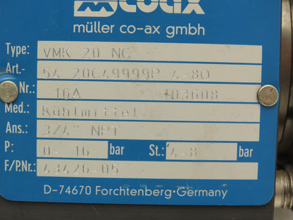 Coax VMK 20 NC Pneumatic Coaxial Valve 2/2-Way Normally Closed 3/4"NPT Steel