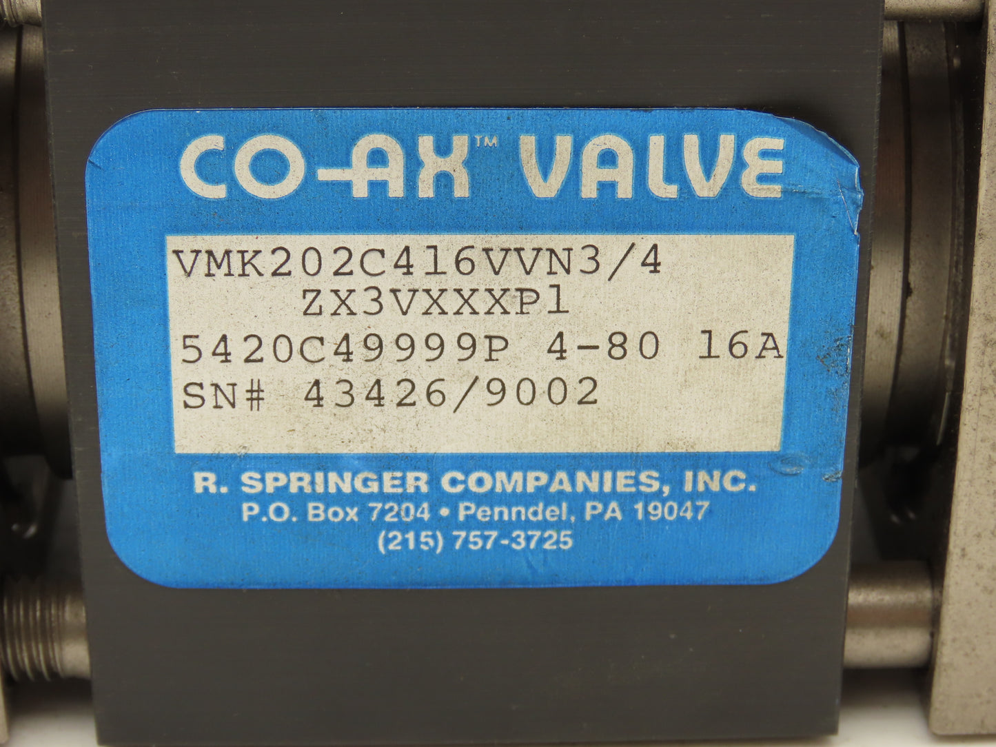 Coax VMK 20 NC Pneumatic Coaxial Valve 2/2-Way Normally Closed 3/4"NPT Steel