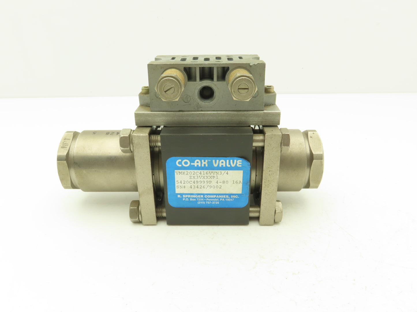 Coax VMK 20 NC Pneumatic Coaxial Valve 2/2-Way Normally Closed 3/4"NPT Steel