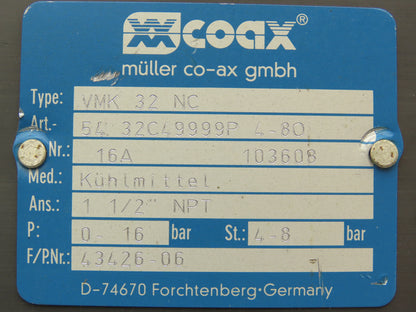 Coax VMK 32 NC Pneumatic Coaxial Valve 2/2-Way Normally Closed 1.5"NPT Steel