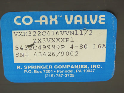Coax VMK 32 NC Pneumatic Coaxial Valve 2/2-Way Normally Closed 1.5"NPT Steel