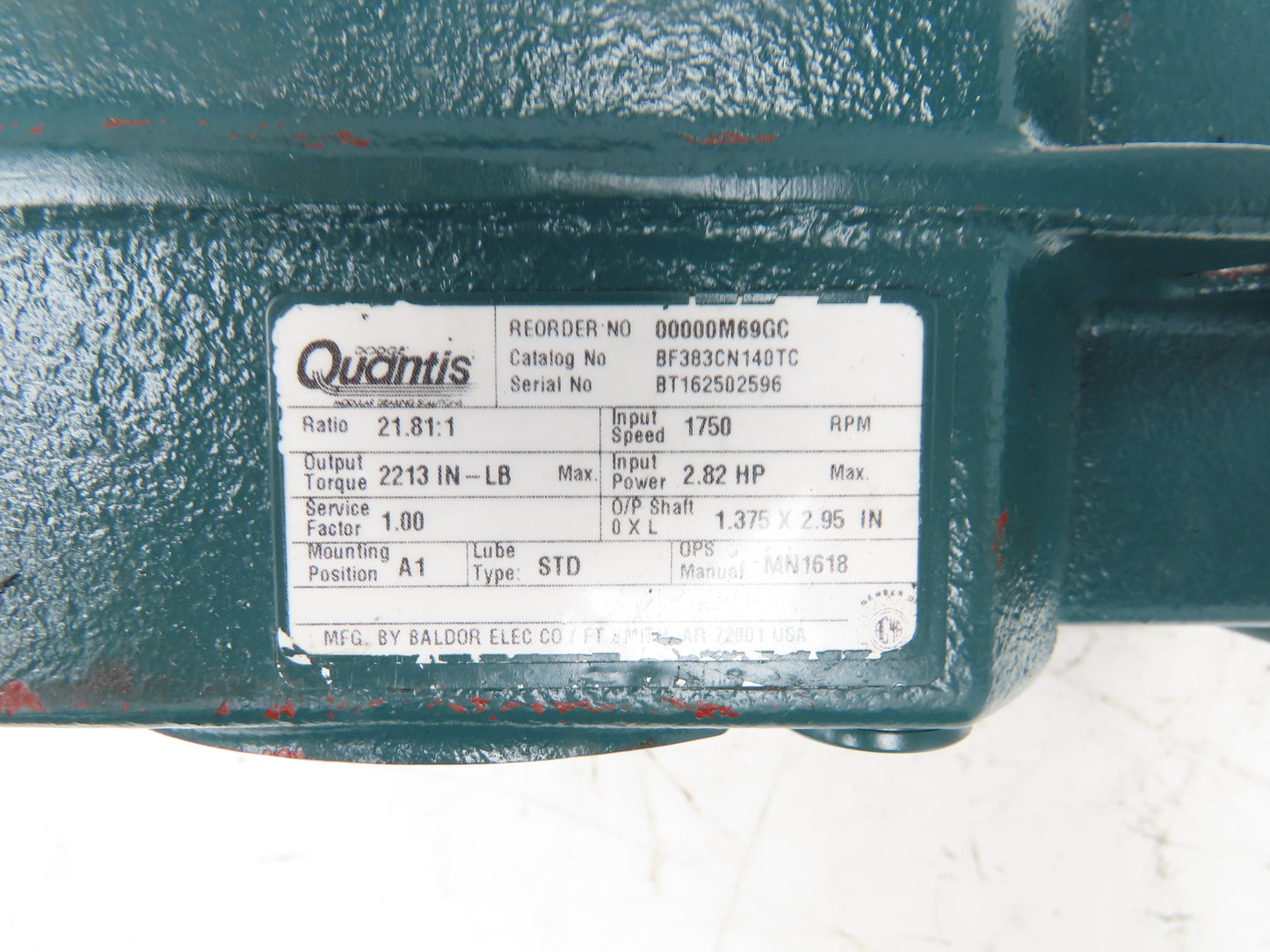 Dodge Quantis BF383CN140TC Gearbox 21.8 Reducer 66rpm 1Hp 140TC 3PH Gearmotor