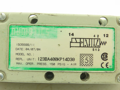 Numatics I23BA400KP14D30 Pneumatic Solenoid Valve 4/2 150psi 120VAC
