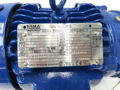 Siemens SD100 AC Motor w/Brake 1Hp 1740 RPM 400/460V 3PH 145TC