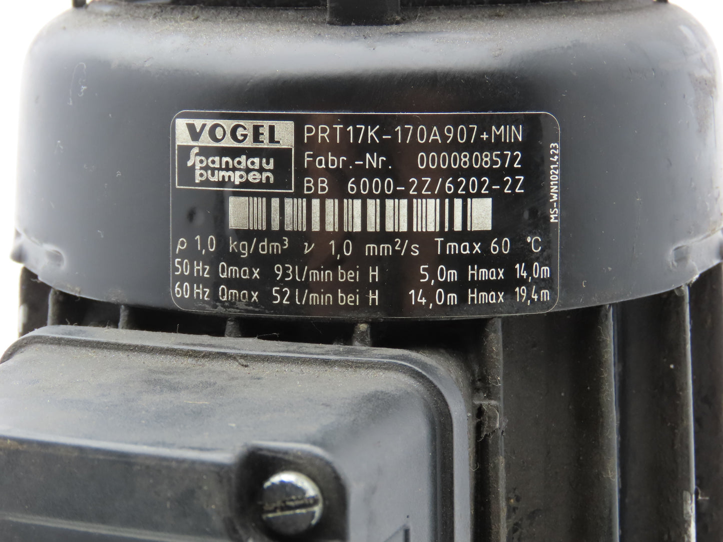 Vogel PRT17K-170A907+MIN Plastic Coolant Pump .37kw 230/460V 3PH 3/4" DB63.2370