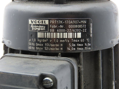 Vogel PRT17K-170A907+MIN Plastic Coolant Pump .37kw 230/460V 3PH 3/4" DB63.2370