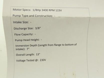 Large Harbor DV0818 Vertical Coolant Oil Pump 1/8Hp 115V 1PH 3/8" Outlet