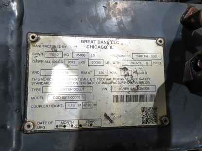 Great Dane Convertor Dolly 25000lbs Semi Truck Trailer Single Axle ABS Spring
