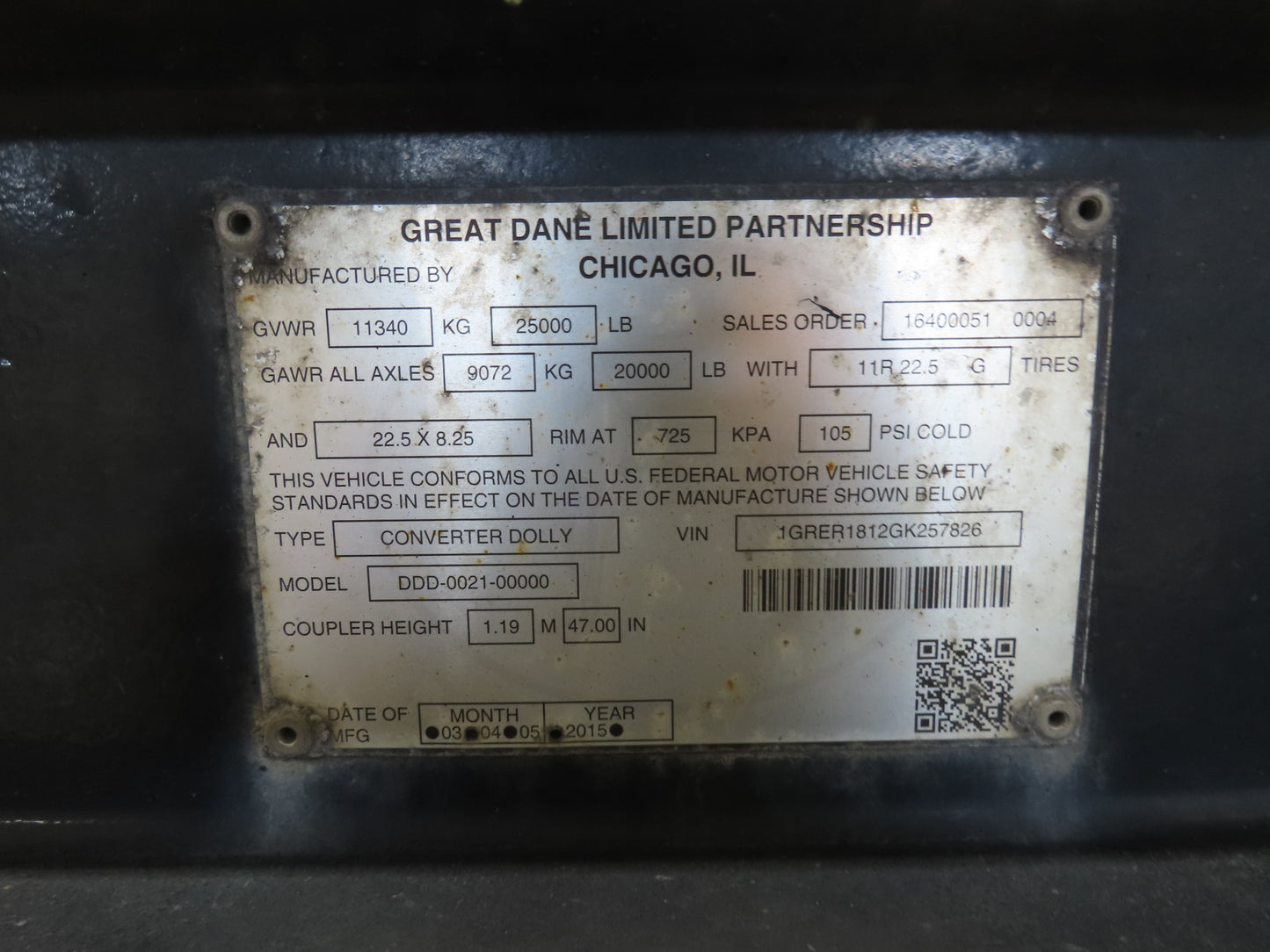 Great Dane Convertor Dolly 25000lbs Semi Truck Trailer Single Axle ABS Spring