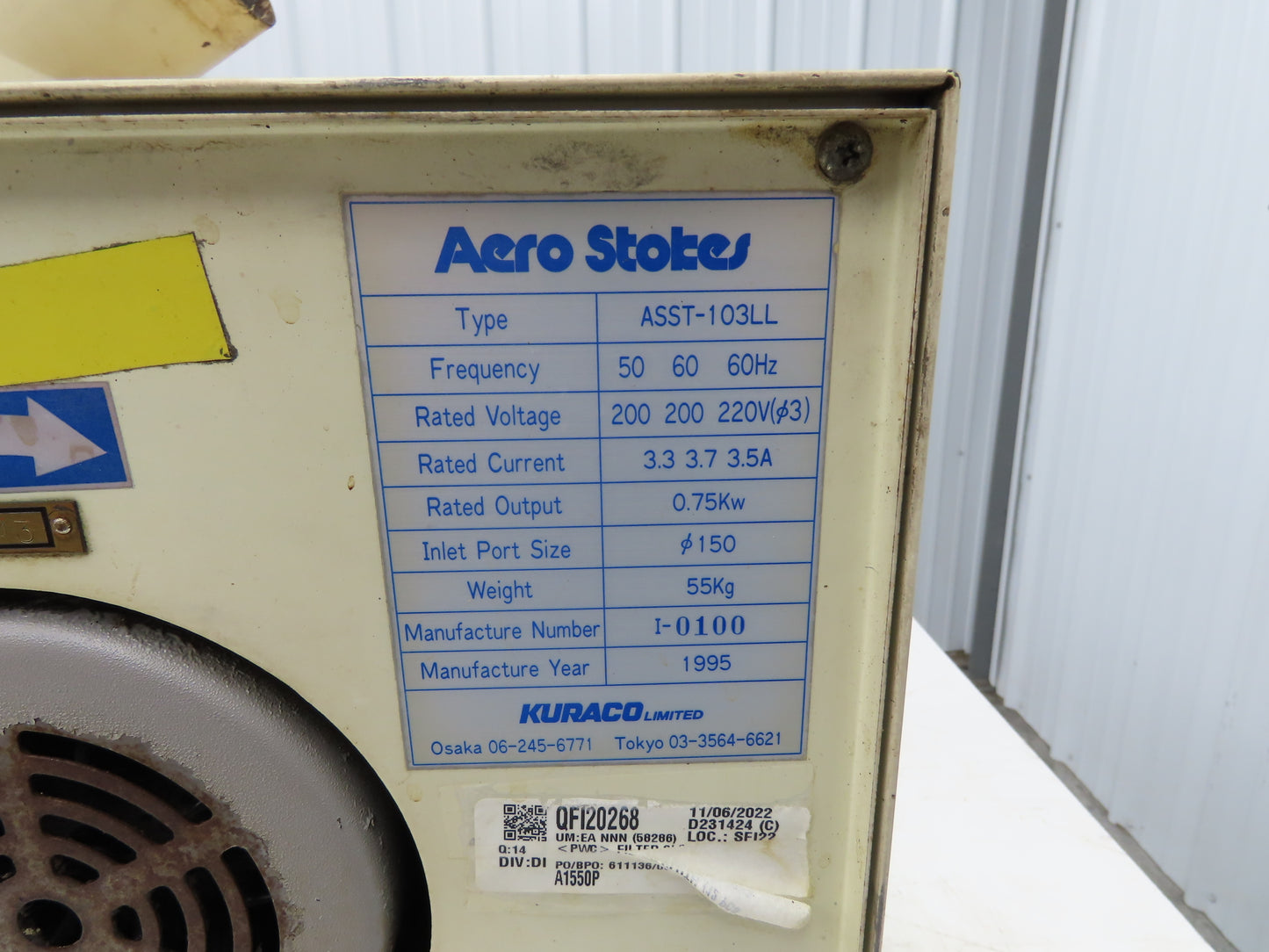 Kuraco ASST-103LL Oil Mist Collector Unit 220V 3Ph 5.75" Inlet 0.750kw