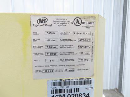 Ingersoll Rand D108IN Refrigerated Air Dryer 64 CFM 101 PSI 120V Oil Separator