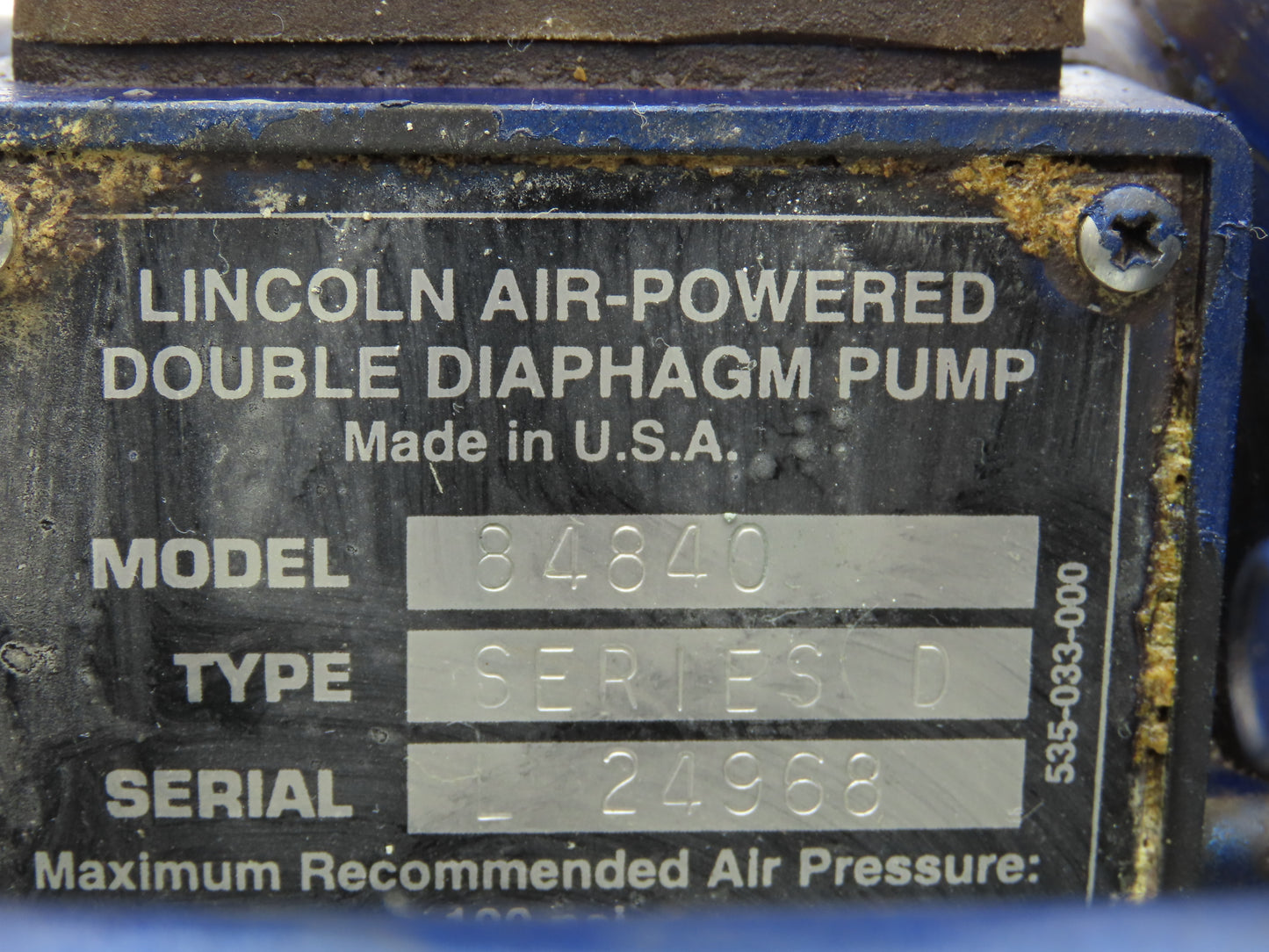 Lincoln Series D 84840 Pneumatic Diaphragm Air Pump 1/4"NPT Inlet 100psi