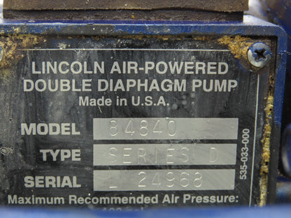 Lincoln Series D 84840 Pneumatic Diaphragm Air Pump 1/4"NPT Inlet 100psi