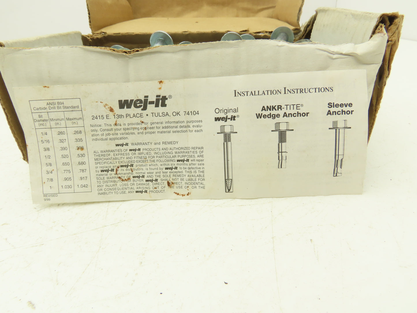Wej-It HSA5622 Hex Head Sleeve Anchor Lot of 100