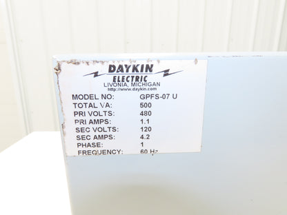 Daykin GPFS-07 U Stepdown Transformer Disconnect 500VA 1Ph HV 480V LV 120V *Read