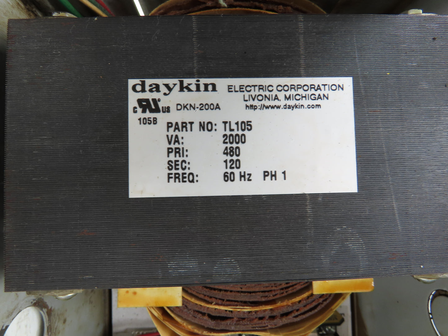 Daykin LTFS-01 U Stepdown Power Transformer Disc 2000VA HV 480V LV 120V 1PH