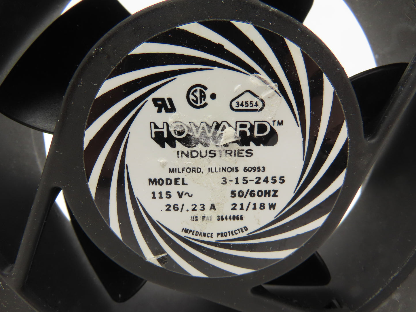 Howard Industries 3-15-2455 Cooling Fan 115 VAC .23A 50/60Hz 120 x 120 x 38 mm