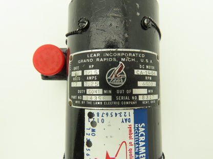 Lear Inc. RG-8160-2D Vacuum Pump W DC Motor 1/15 Hp 27VDC 3.25A 4600 RPM