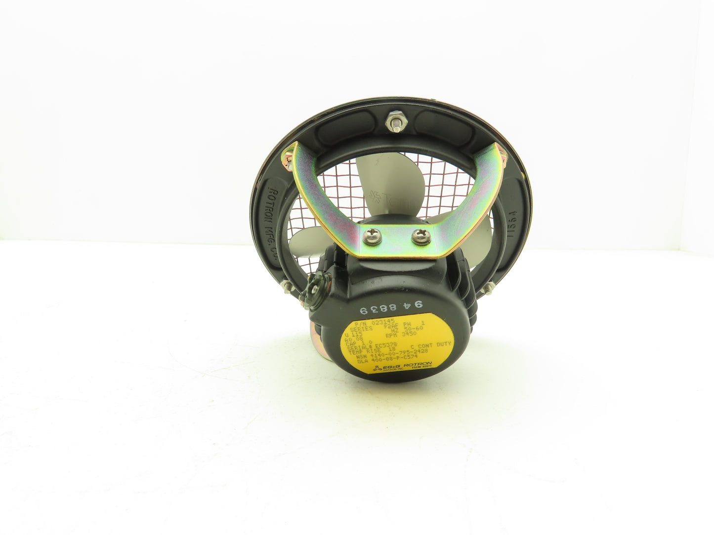EG&G Rotron 023145 Circulating Fan W Guard 115VAC 50/60Hz 1 Ph 3450 RPM 85CFM