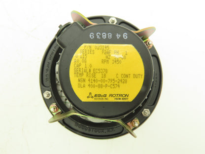 EG&G Rotron 023145 Circulating Fan W Guard 115VAC 50/60Hz 1 Ph 3450 RPM 85CFM