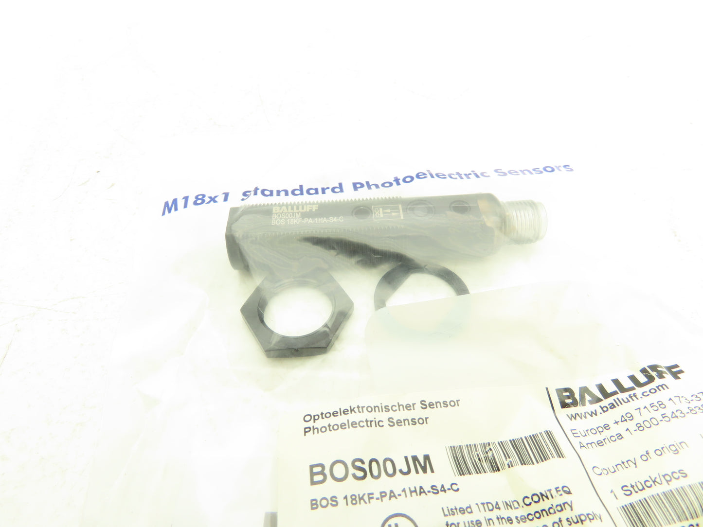 Balluff BOS 18KF-PA-1HA-S4-C Photoelectric Diffuse Sensor 10-30VDC 18mm x 96mm