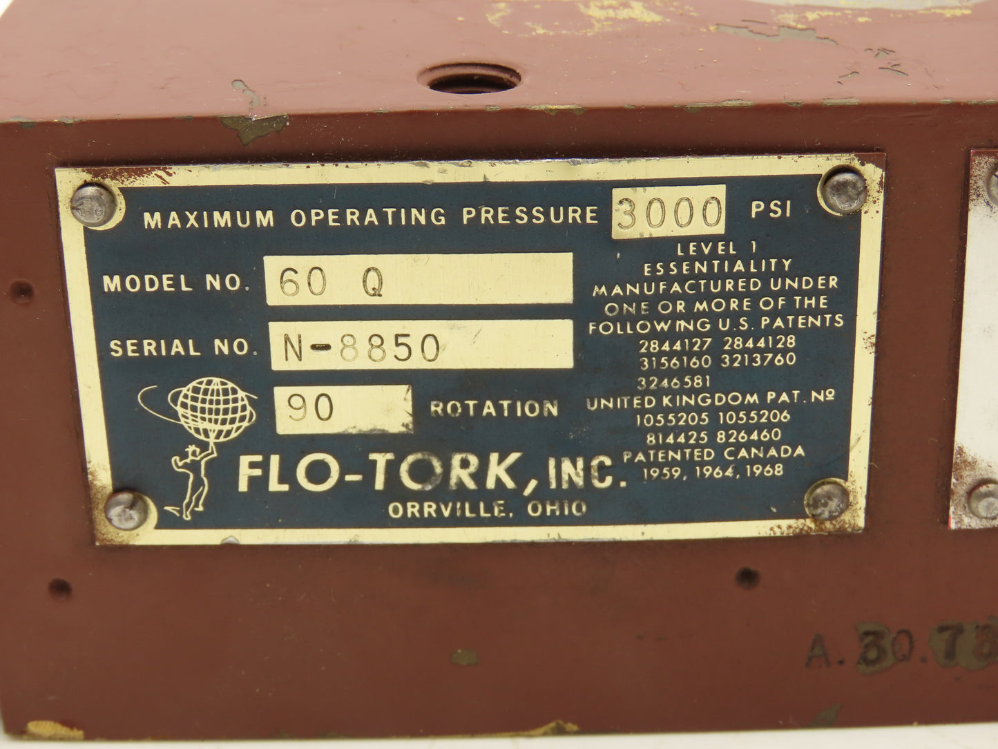 Flo-Tork 60Q Hydraulic Rotary Actuator 90° Rotation 3000 PSI Spline Shaft