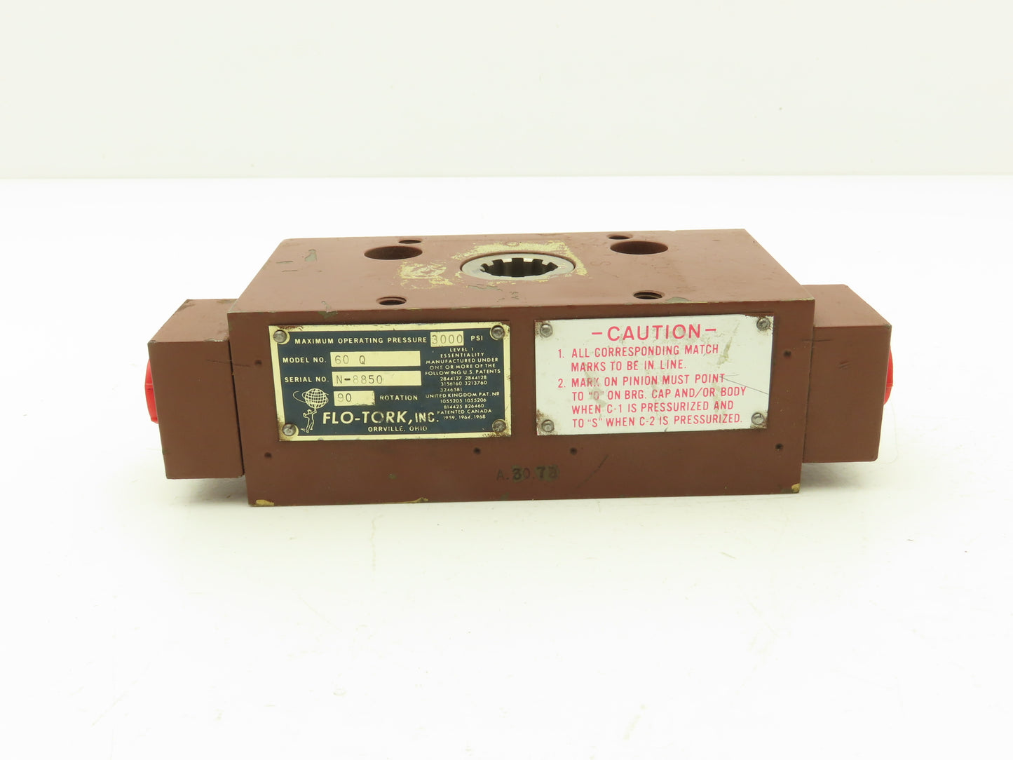 Flo-Tork 60Q Hydraulic Rotary Actuator 90° Rotation 3000 PSI Spline Shaft