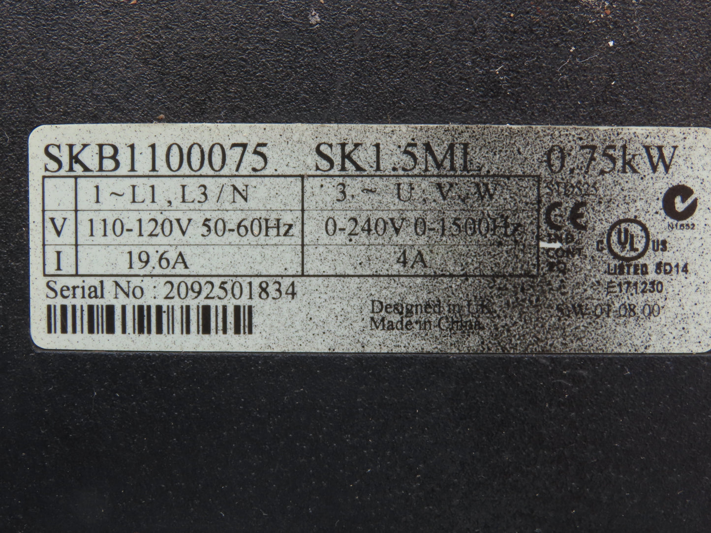 Emerson Automation SKB1100075 Servo Drive 1.0HP 120V 1Ph In 240V 3Ph Out *Read