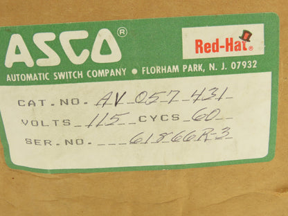 Asco Red-Hat AV57 431 Solenoid Valve 2-Way 1/2" Pipe 150psi Steam Service 115V