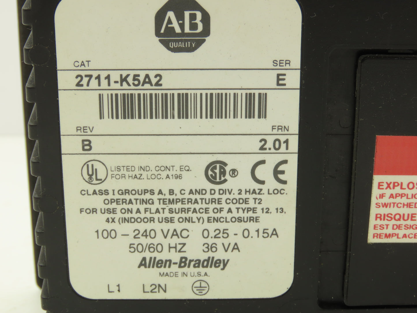 Allen Bradley 2711-K5A2 PanelView 550 HMI Control Panel Ser E Rev B *Read